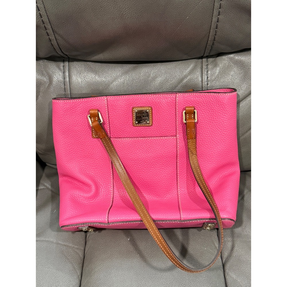 Dooney & Bourke Pink Pebbled Leather Small Lexington Shopper Tote Bag Tan Trim